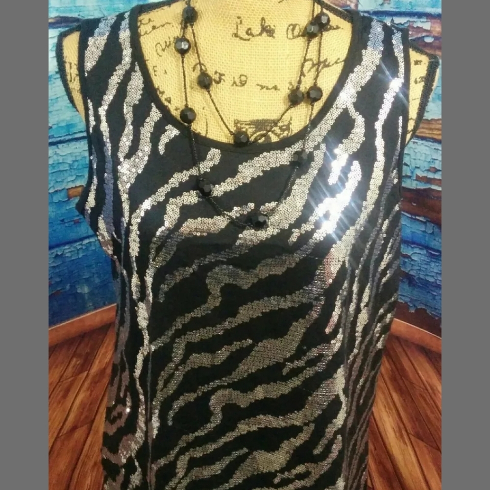 women Bleu sleeveless black sequenced top animal p